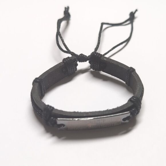 527 Spanish Prayer Black Leather Adjustable Slider‎ Bracelet - Picture 3 of 5